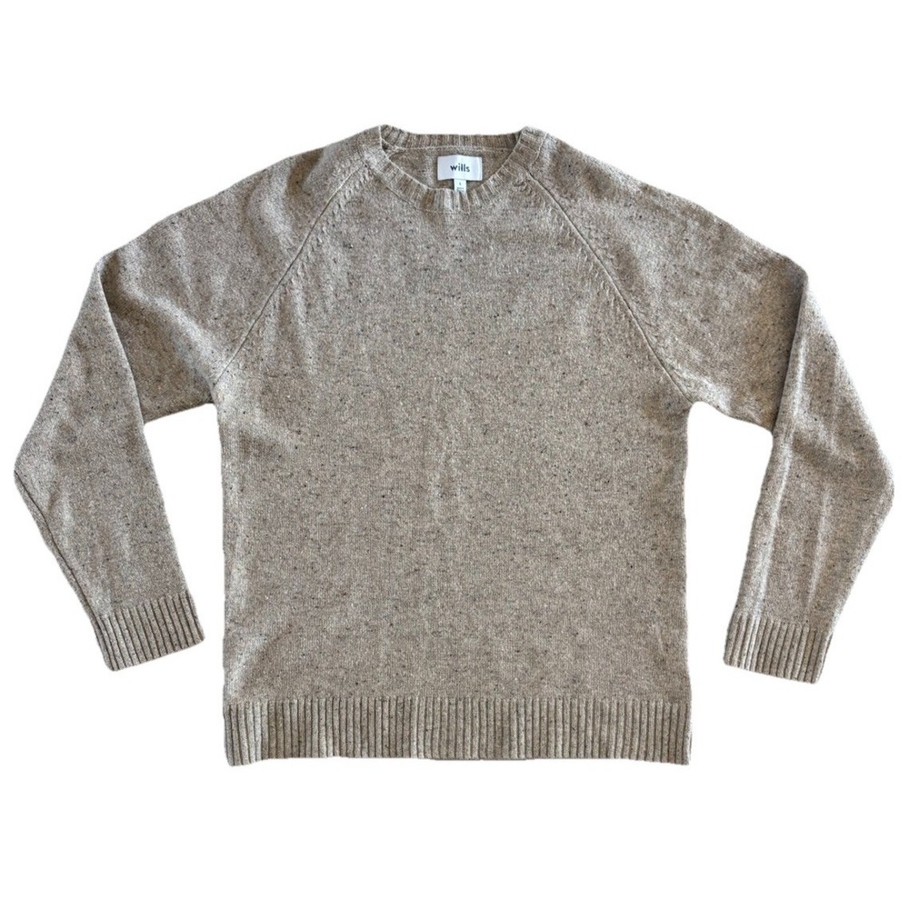 Wills Huckberry Speckled Wool Beige Crewneck Sweater Men's Large